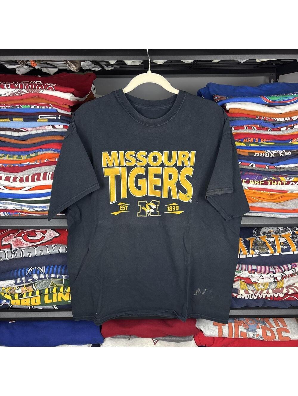 Vintage 90s Missouri Tigers Est 1839 Mascot Logo Graphic Tee Black L